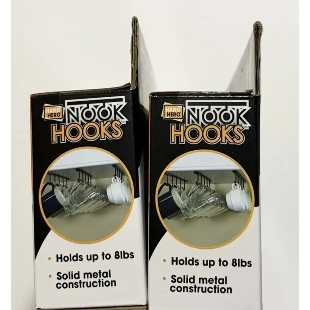 Hang Hero Nook Hooks Under Shelf Storage Rack Set 2 No Tools Metal Kitchen NEW